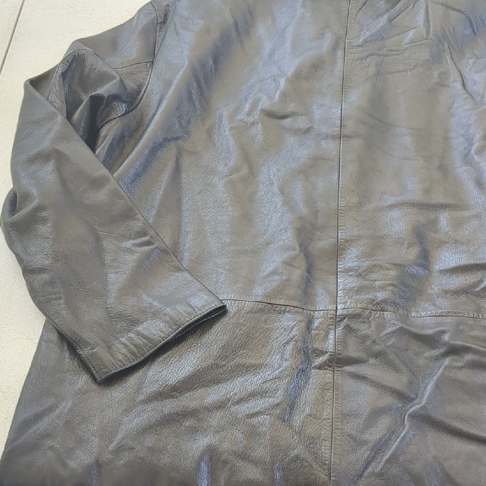 Men's Charcoal Leather Trench Coat - Picture 5 of 8